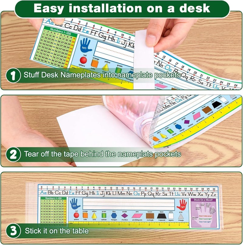 Meetory 40 PCS Upgraded Nameplate Pocket, 18.5" x 4.9" Self Adhesive Desk Nameplates Name Tag- Pocket, No Residue Clear Plastic View Name Tag- Sleeves for Classroom Desk, Office Supplies. - Image 5